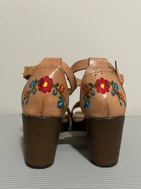 Floral Embroidered Mexican Leather Heel Sandals